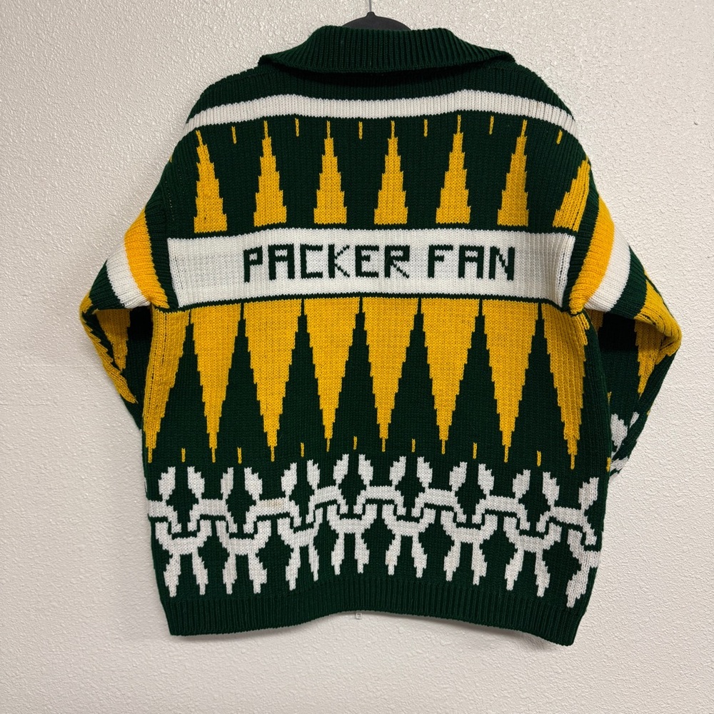 Green Bay Packers Adult‎ Unisex Size XXL Knit Cardigan Sweater Full Zip Handmade